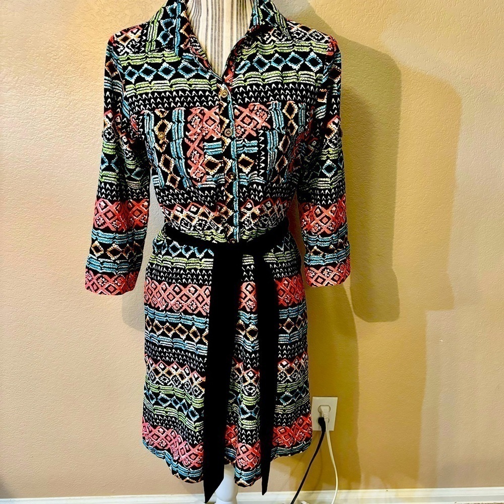 Speed Control Dress Small Black Geometric Pattern Hot Pink Teal Green White